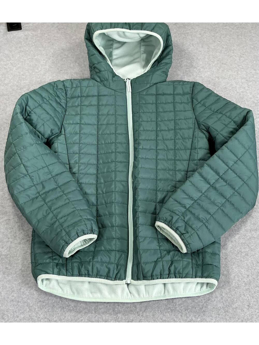Cat & Jack Girls Quilted Hooded Puffer Jacket Green XL Fleece Lined - Picture 2 of 9